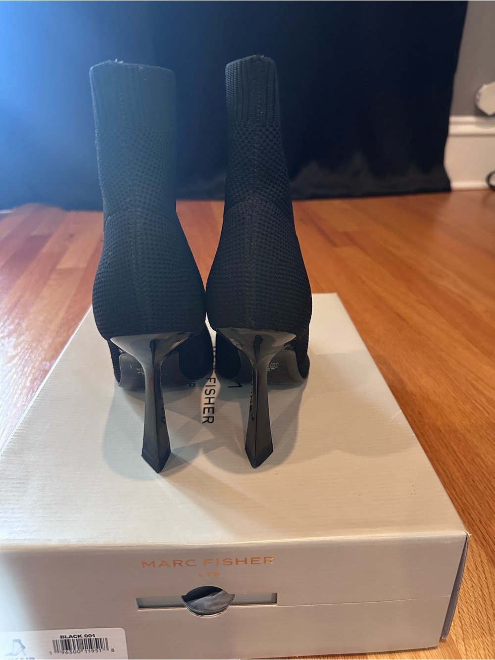 Marc Fisher Black Pointed-Toe Knit Sock Booties - Picture 4 of 5